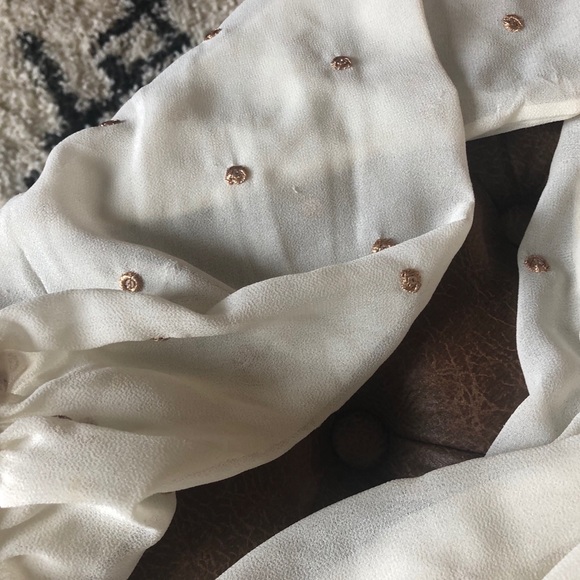 Free People Boho Ivory Gold Embroider Dot Blouse M - Picture 7 of 9